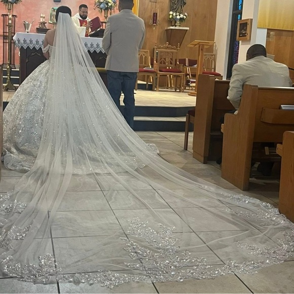 Elegant White Wedding Dress with Long Train - Picture 1 of 7